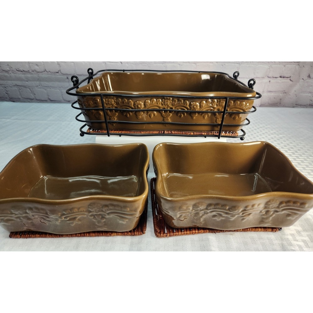 Temptations 7 Piece Floral Lace Casserole Serving Dishe Set w/ Wire‎ Carry Rack